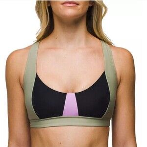 NWT PrAna Tulum Bikini Top Women's Size Medium Black Color Block Quick Drying